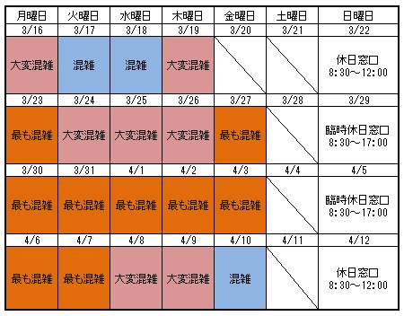 混雑予想カレンダー