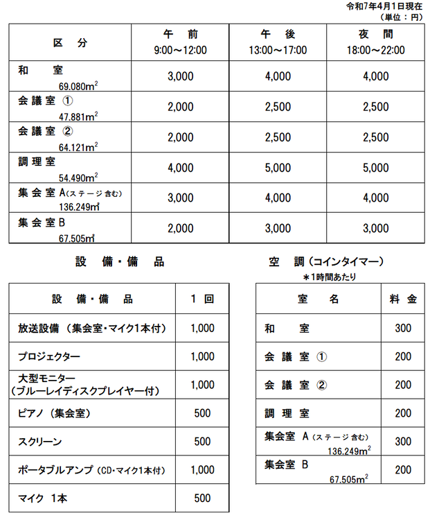 料金表