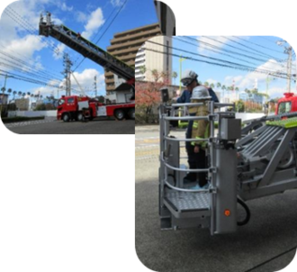 はしご車に乗っている写真